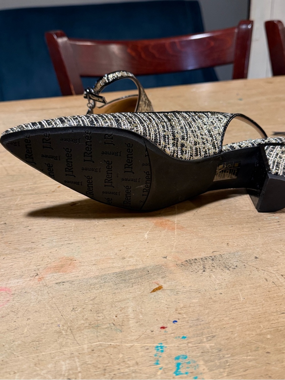 J.Renee Black Metallic Pointed Slingback Flats 9.5 - Picture 5 of 5